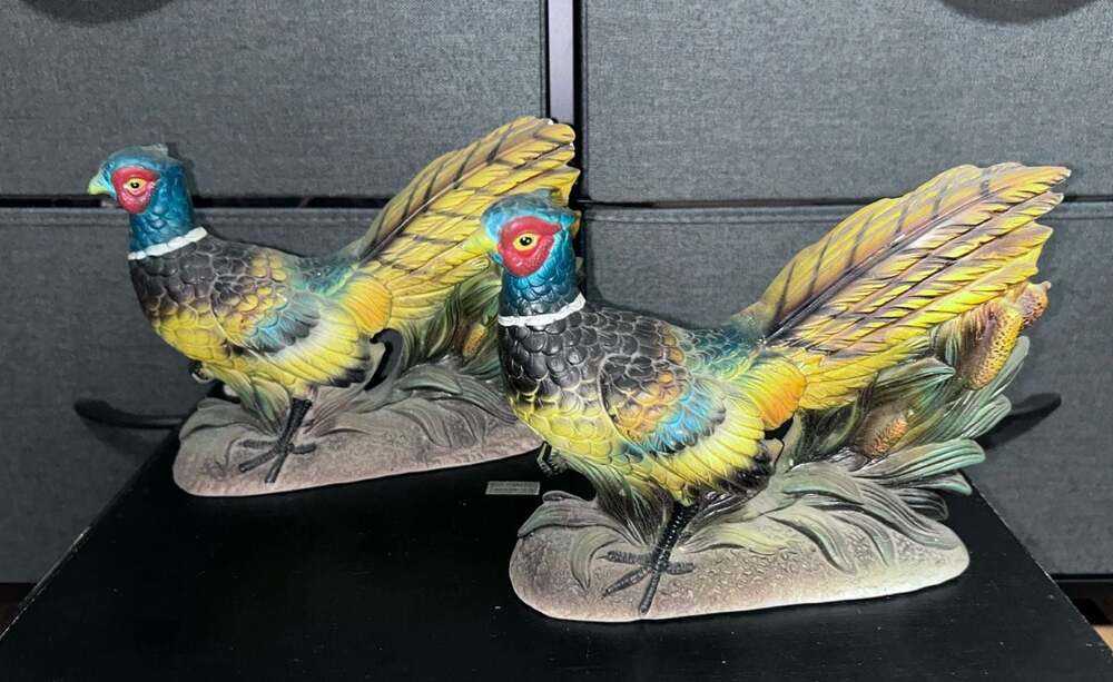 Vintage Artmark Ceramic Ring Necked Pheasant Figurines Pair Made in Japan